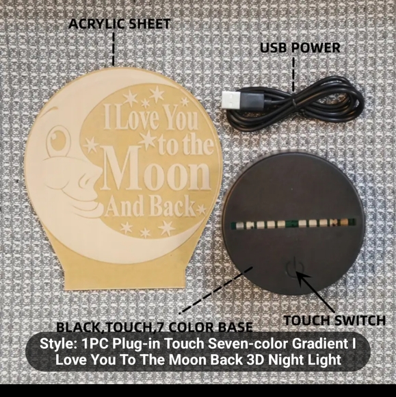 Touch sensitive 7 color love you to the moon and back 3D night light NIB - Picture 7 of 7